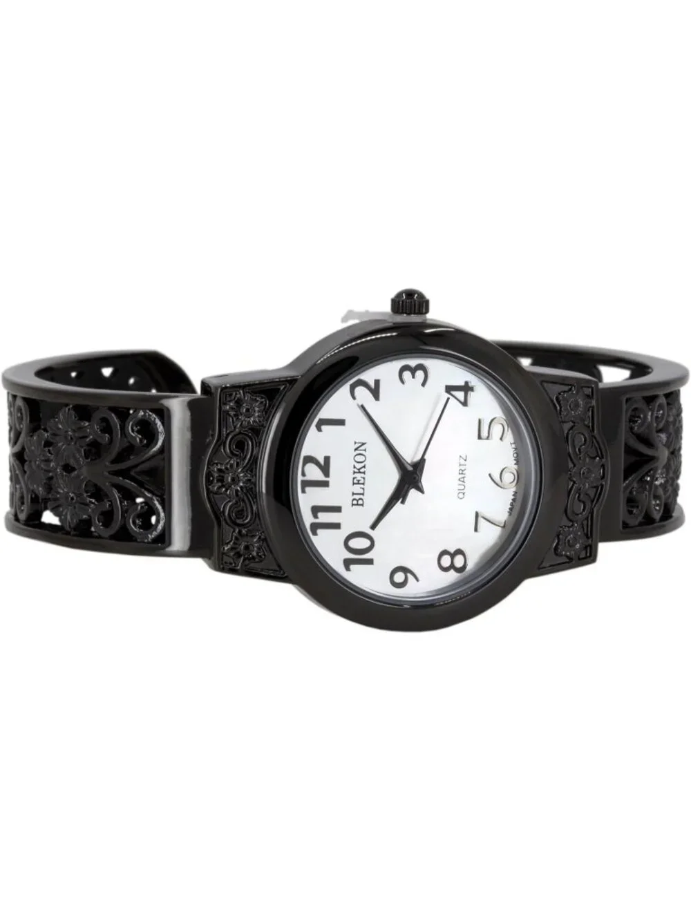 Women's Black Japanese Quart 28mm Case Elegantly Designed Cuff Bangle Watch